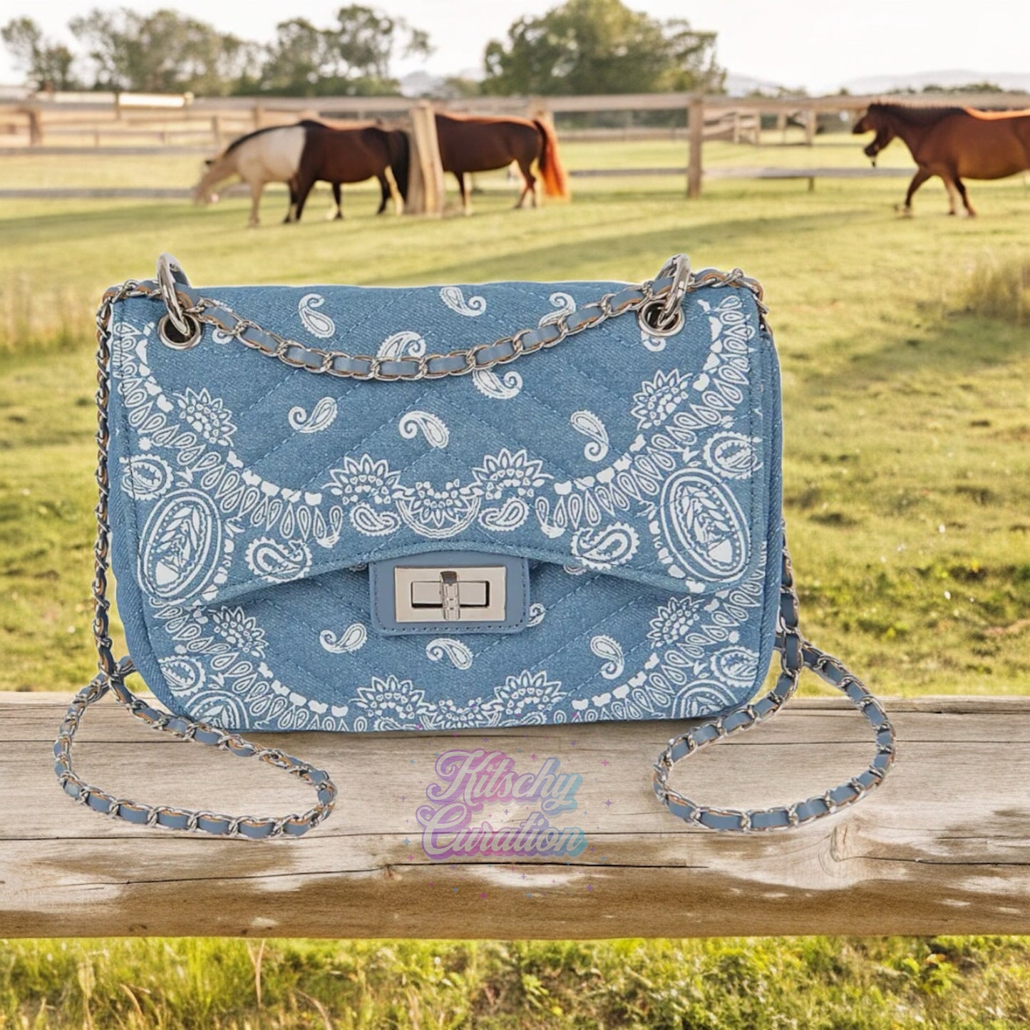 Denim Paisley Quilted Clutch