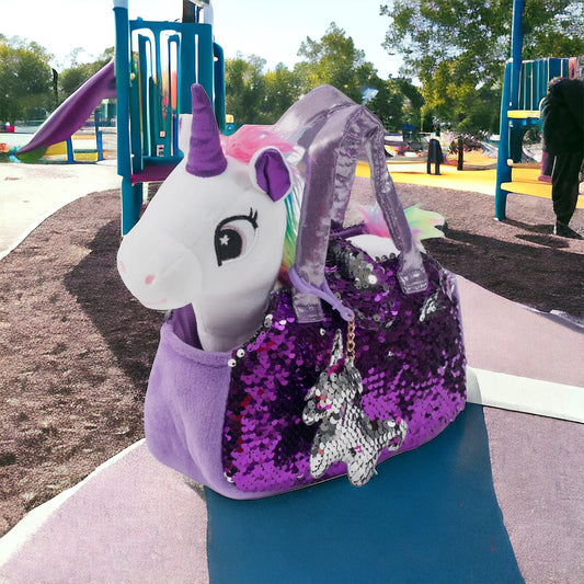 Purple Sequined Unicorn Purse